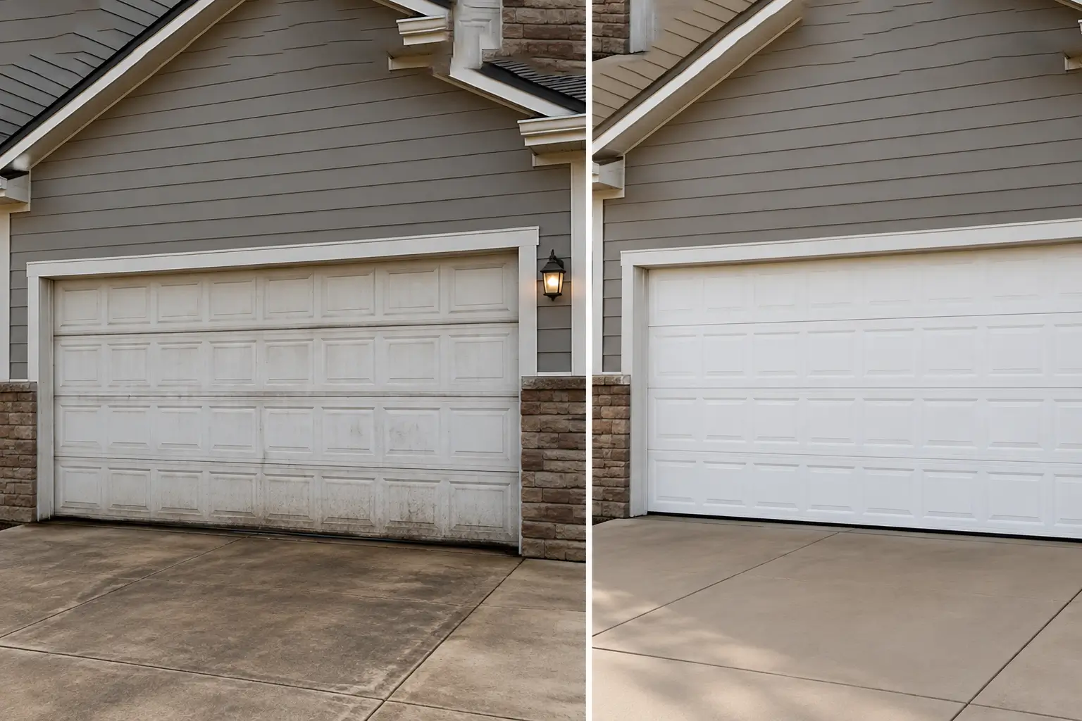 Garage door before and after professional maintenance