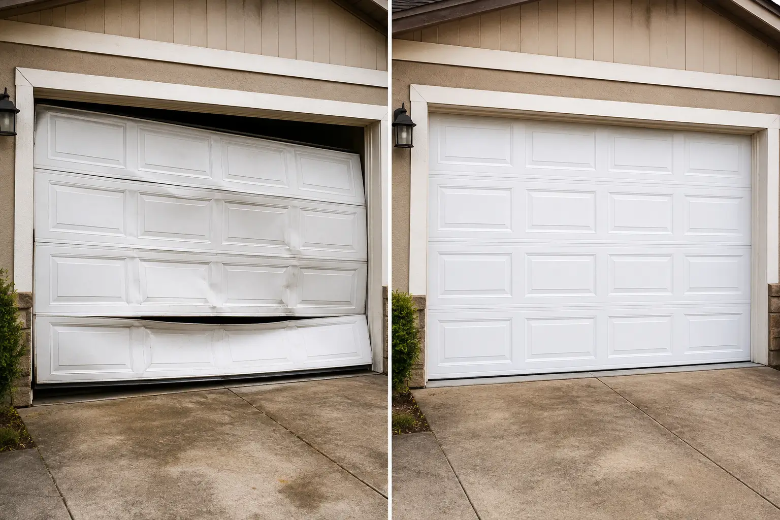 Professional Residential garage door before and after repair